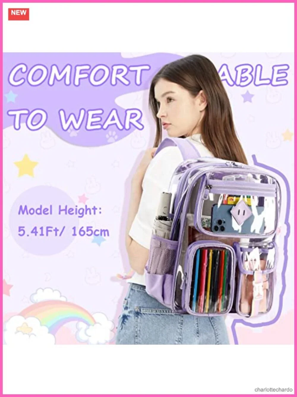 Heavy Duty PVC Transparent Clear Backpack for School Stadium Approved See
